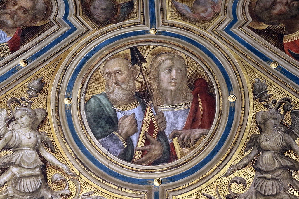 Cappella dei priori, affreschi di Ridolfo del Ghirlandaio - Palazzo Vecchio, Firenze, colomba dello spirito santo e apostoli
